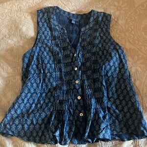 April Cornell Sleeveless Indigo Printed Peasant Top